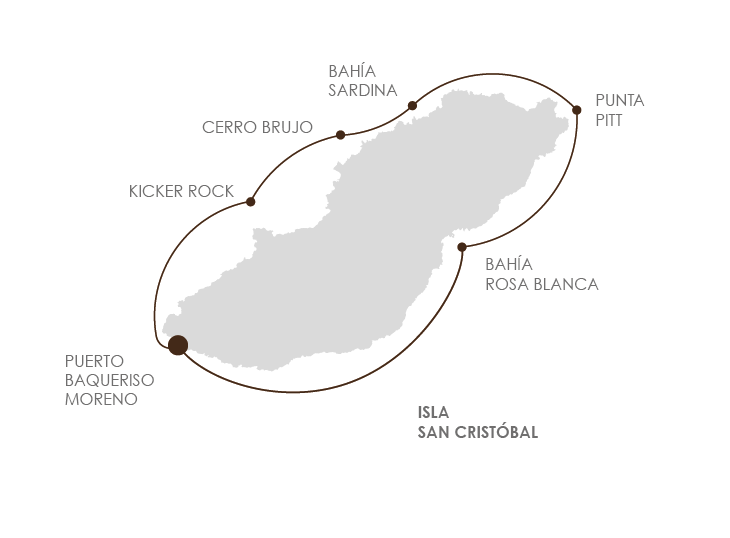 Mapa con la ruta del tour 360 a la isla Cristóbal