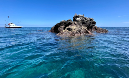 Drowned stone Galapagos island.