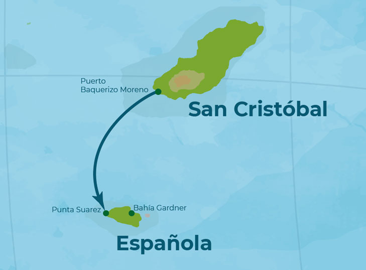 Map with the route of the tour to Espanola Island.