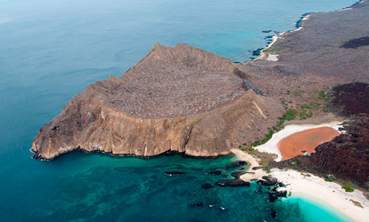 Aerial view of Cerro Brujo on San Cristóbal island.