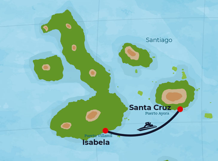 Map with the route of the tour to Isabela island.