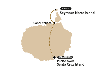 Route of tour from Santa Cruz Island to North Seymour Island.