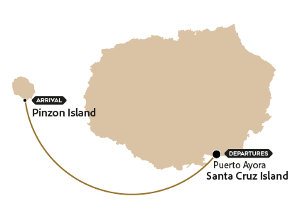 Map with the route of the tour to Pinzón Island from Santa Cruz Island.
