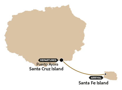 Map with the route of the tour to Santa Fe Island from Santa Cruz Island.