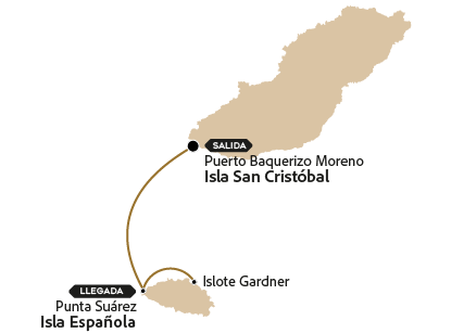 Mapa con la ruta del tour a la isla Española Galápagos.