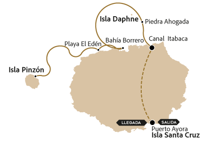Mapa con la ruta del tour 180 en la isla Santa Cruz.