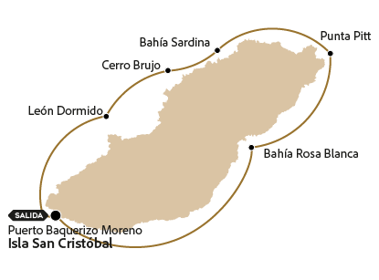 Mapa con la ruta del tour 360 a la isla Cristóbal.