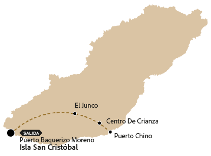 Mapa con la ruta del tour a la laguna El Junco, San Cristobal.