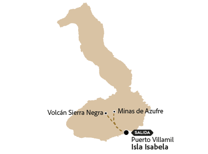 Mapa con la ruta al Volcán Sierra Negra y Minas de Azufre.