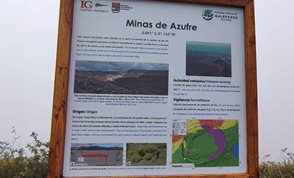 Sierra Negra volcano sulfur mine sign.
