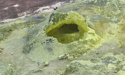 Sulfur mines Sierra Negra volcano Isabela island Galapagos.