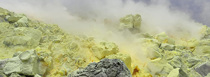 Sulfur mines Sierra Negra volcano Galapagos islands.