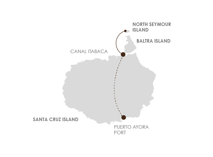 Route of tour from Santa Cruz Island to North Seymour Island.